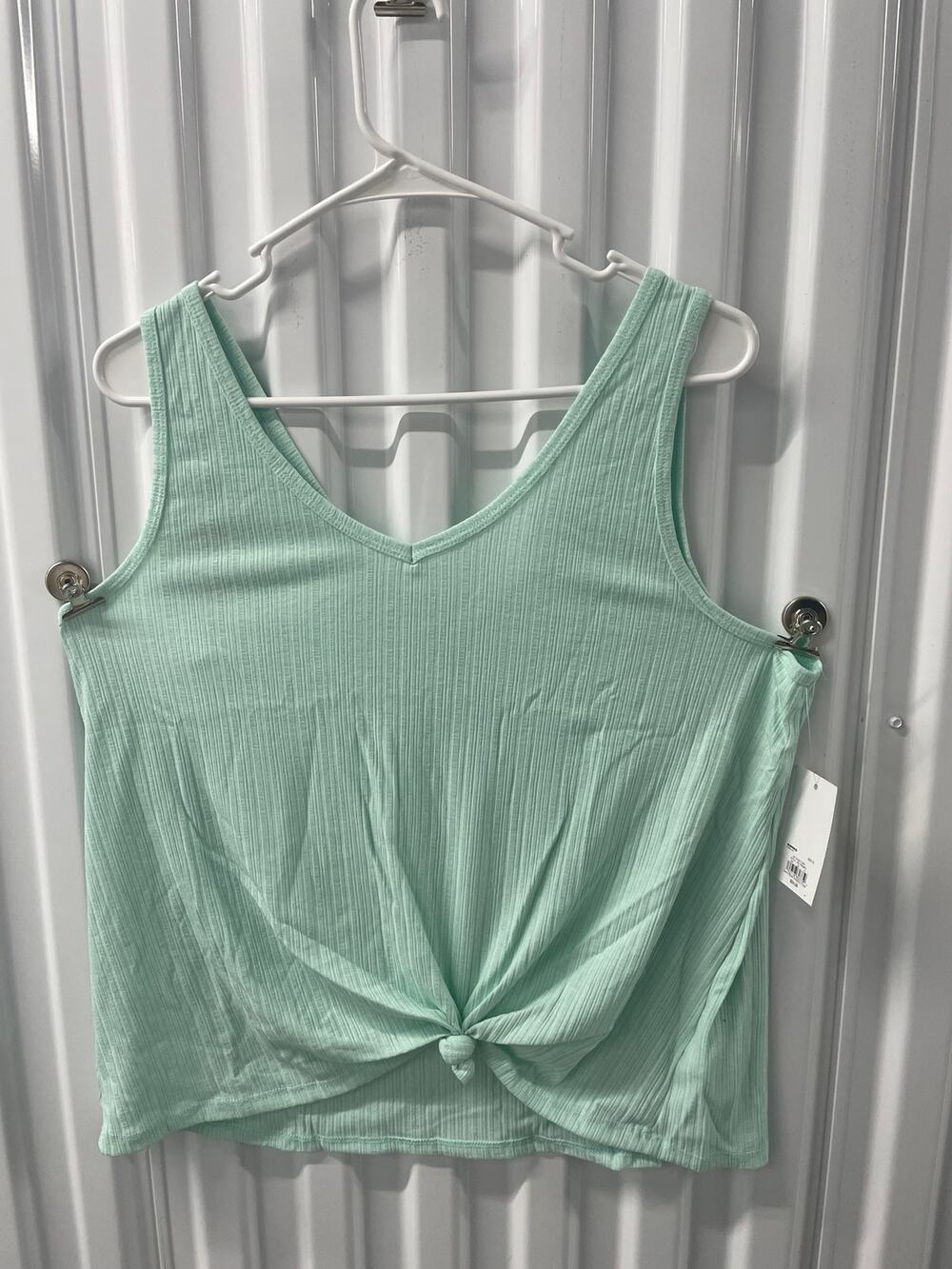 Women’s SO V-Neck Ribbed Tank and tie-waist Color437 Hush Turq Size XL